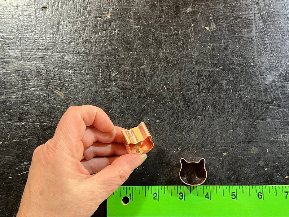 Pair of Little Copper Cat Faces Cookie Cutter - (1 inch) - Made in USA