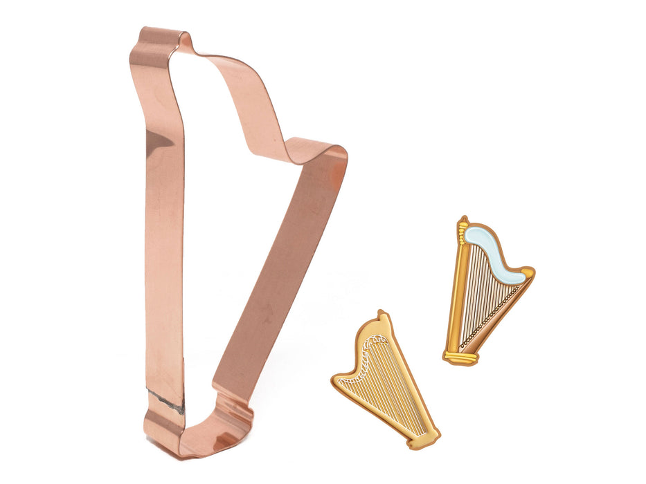Copper Harp Cookie Cutter, Musical Instrument, 5 x 2.75 Inches, Made in USA