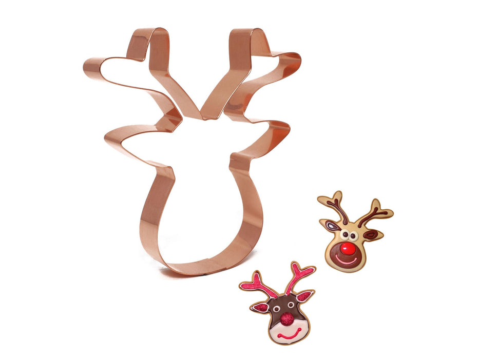 Big Copper Reindeer Face Cookie Cutter - Christmas Cookie Cutter, 5 x 4.5 inches, Made in USA