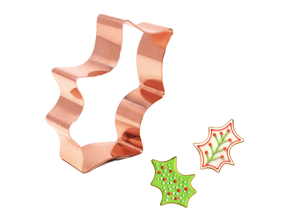 Copper Holly Leaf Cookie Cutter, Christmas Cookie Cutter, 3 x 2 inches, Made in USA
