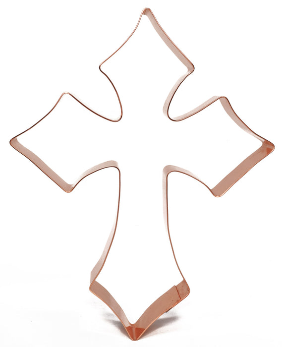Big Copper Cross Cookie Cutter - Simple Pointed Cross Cookie Cutter, 7 inches tall, Made in USA