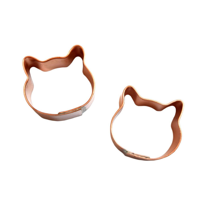 Pair of Little Copper Cat Faces Cookie Cutter - (1 inch) - Made in USA