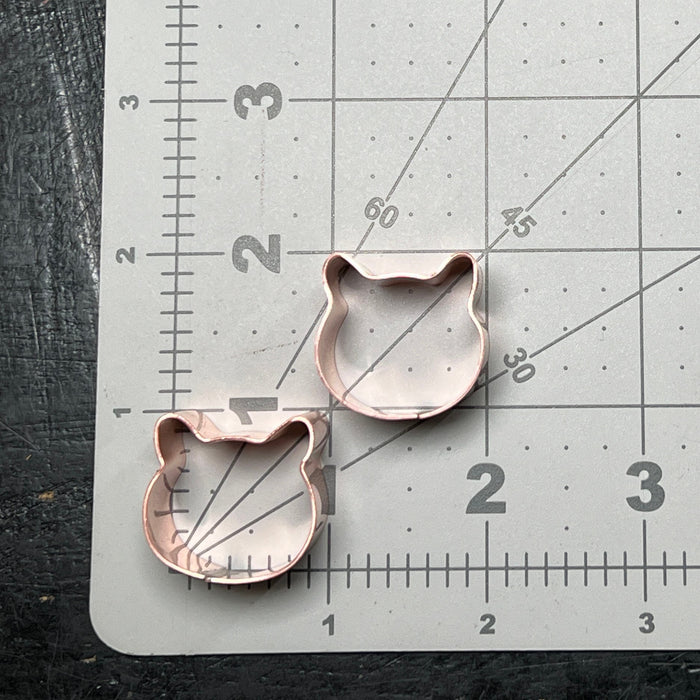 Pair of Little Copper Cat Faces Cookie Cutter - (1 inch) - Made in USA