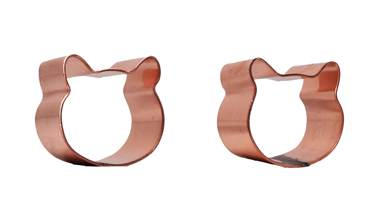 Pair of Little Copper Cat Faces Cookie Cutter - (1 inch) - Made in USA