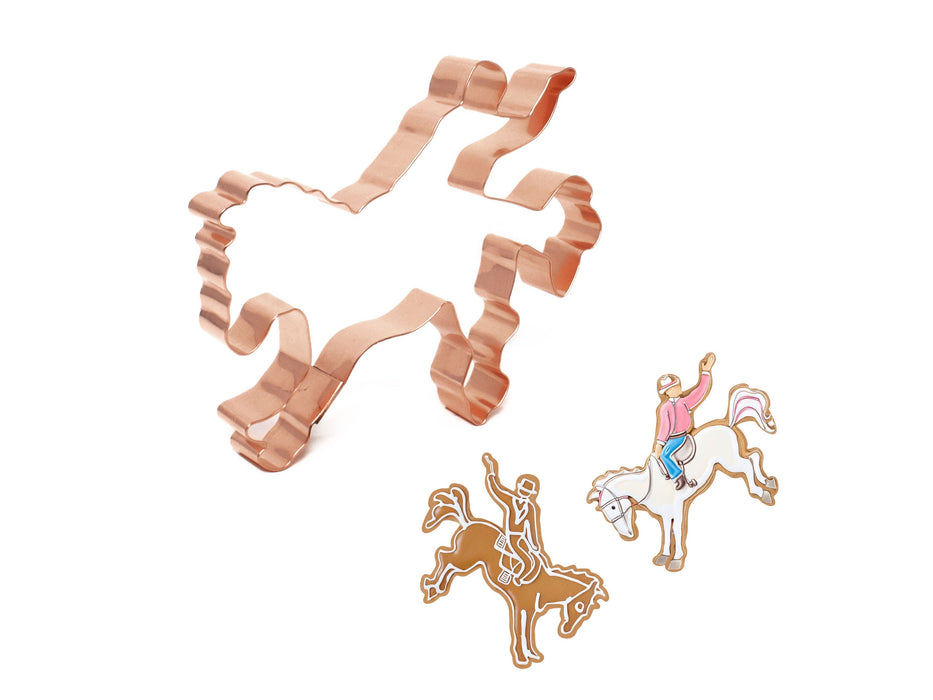 Copper Bronc Rider Cookie Cutter, 5.25 x 4.5 inches, Made in USA