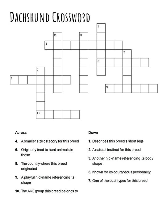 FREE Dachshund Crossword Puzzle – Printable Fun for Dog Lovers