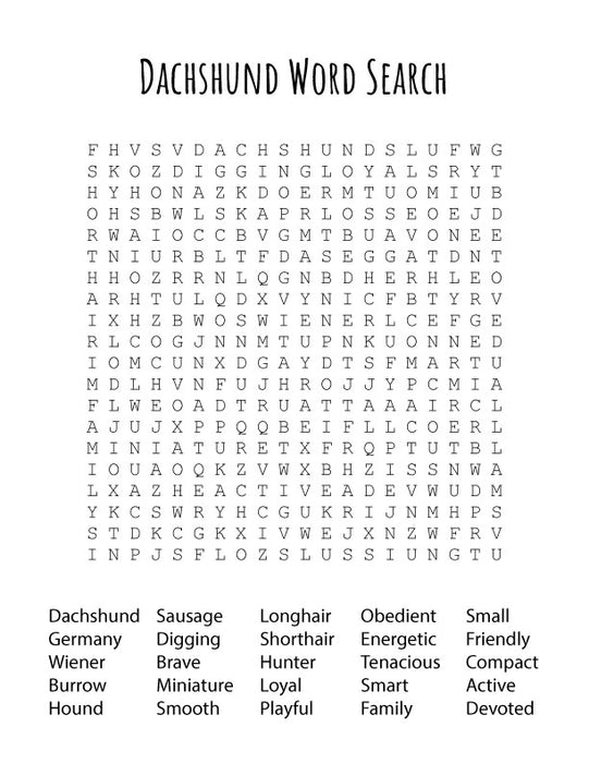 FREE Dachshund Word Search Puzzle – Printable Fun Activity for Dog Lovers