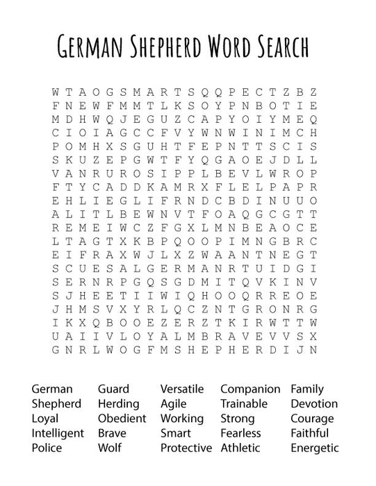 FREE German Shepherd Word Search Puzzle – Printable Fun Activity for Dog Lovers