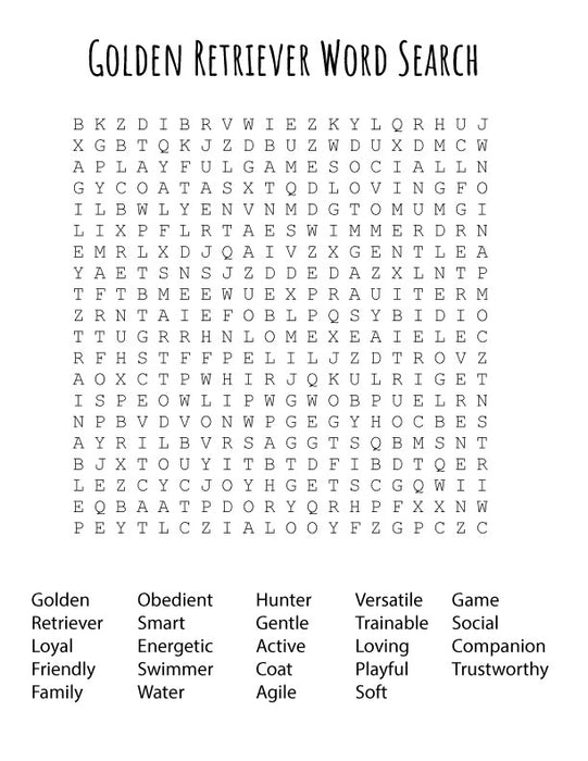 FREE Golden Retriever Word Search Puzzle – Printable Fun Activity for Dog Lovers