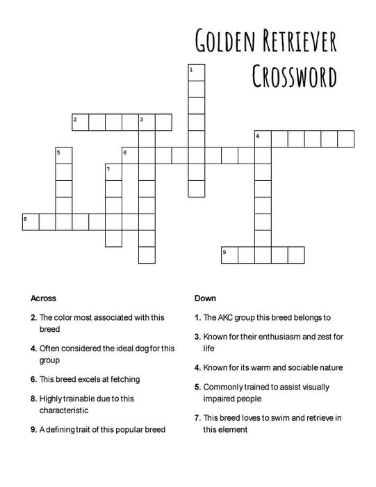 FREE Golden Retriever Crossword Puzzle – Printable Fun for Dog Enthusiasts