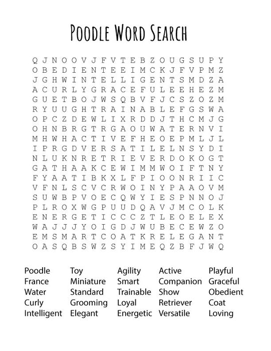 FREE Poodle Word Search Puzzle – Printable Fun Activity for Dog Lovers