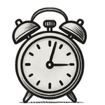 Illustration of a vintage alarm clock symbolizing The Fussy Pup’s fast and reliable shipping for handmade cookie cutters and gifts.