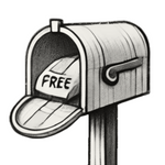 Black and white mailbox with 'FREE' text, representing The Fussy Pup’s free shipping offer.