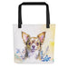 Chihuahua Tote Bag – Watercolor Chihuahua Canvas Bag, 15x15 with Black Handles - The Fussy Pup - 