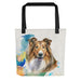 Collie Tote Bag – Watercolor Collie Canvas Bag, 15x15 with Black Handles - The Fussy Pup - 