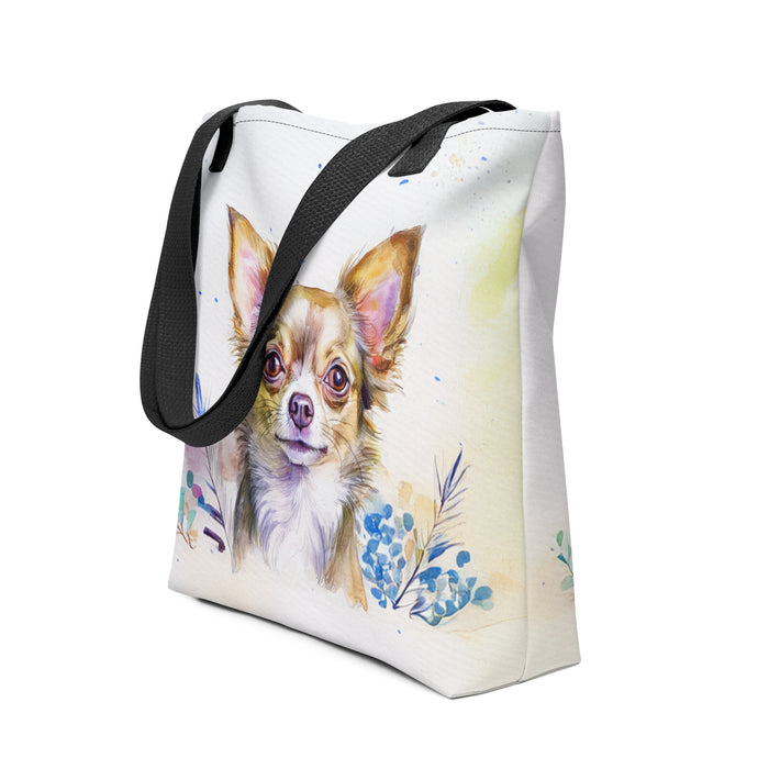 Chihuahua Tote Bag – Watercolor Chihuahua Canvas Bag, 15x15 with Black Handles - The Fussy Pup - 