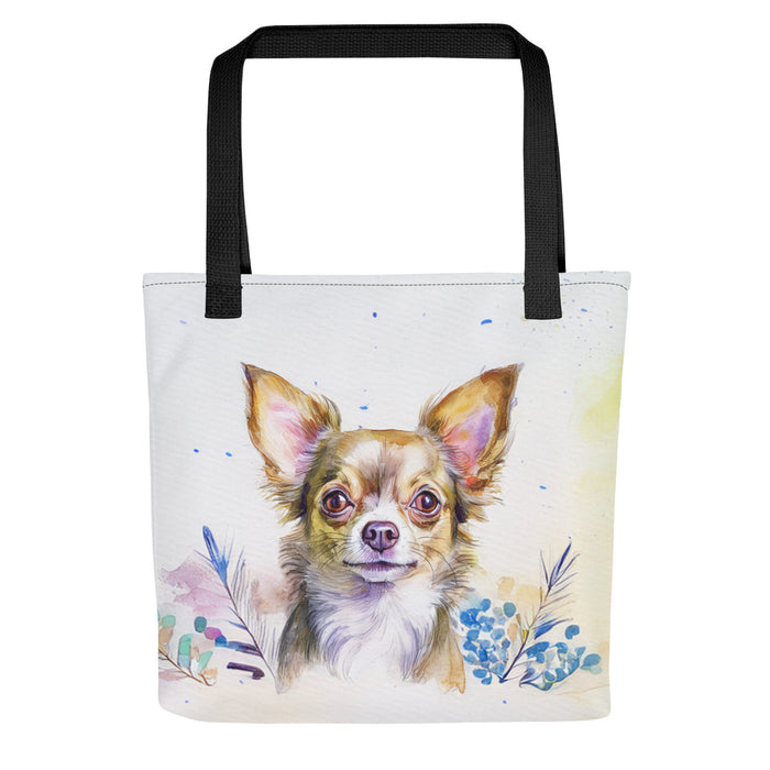 Chihuahua Tote Bag – Watercolor Chihuahua Canvas Bag, 15x15 with Black Handles - The Fussy Pup - 