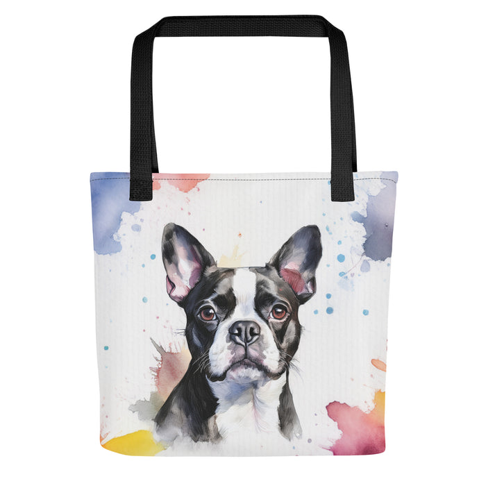 Boston Terrier Tote Bag – Watercolor Boston Canvas Bag, 15x15 with Black Handles - The Fussy Pup - Tote Bag