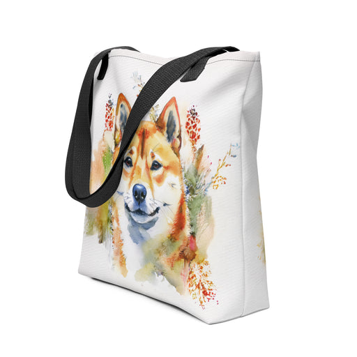 Shiba Inu Tote Bag – Watercolor Shiba Canvas Bag, 15x15 with Black Handles - The Fussy Pup - 