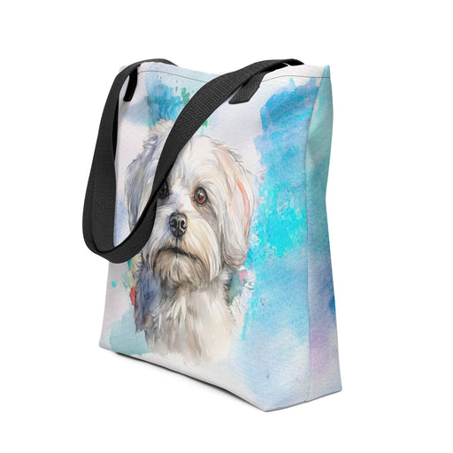 Maltese Tote Bag – Watercolor Maltese Canvas Bag, 15x15 with Black Handles - The Fussy Pup - 