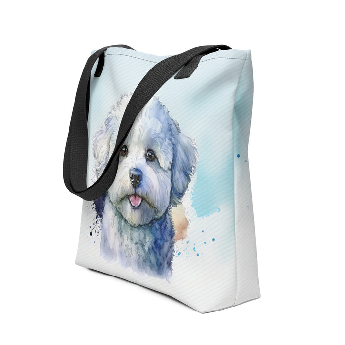 Bichon Tote Bag – Watercolor Bichon Frise Canvas Bag, 15x15 with Black Handles - The Fussy Pup - 