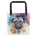 Pug Tote Bag – Watercolor Pug Canvas Bag, 15x15 with Black Handles - The Fussy Pup - 