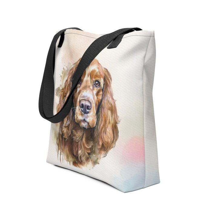 Cocker Spaniel Tote Bag – Watercolor Cocker Spaniel Canvas Bag, 15x15 with Black Handles - The Fussy Pup - 