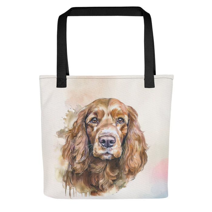 Cocker Spaniel Tote Bag – Watercolor Cocker Spaniel Canvas Bag, 15x15 with Black Handles - The Fussy Pup - 