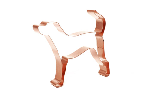 Copper american leopard hound -shaped dog cookie cutter on a white background