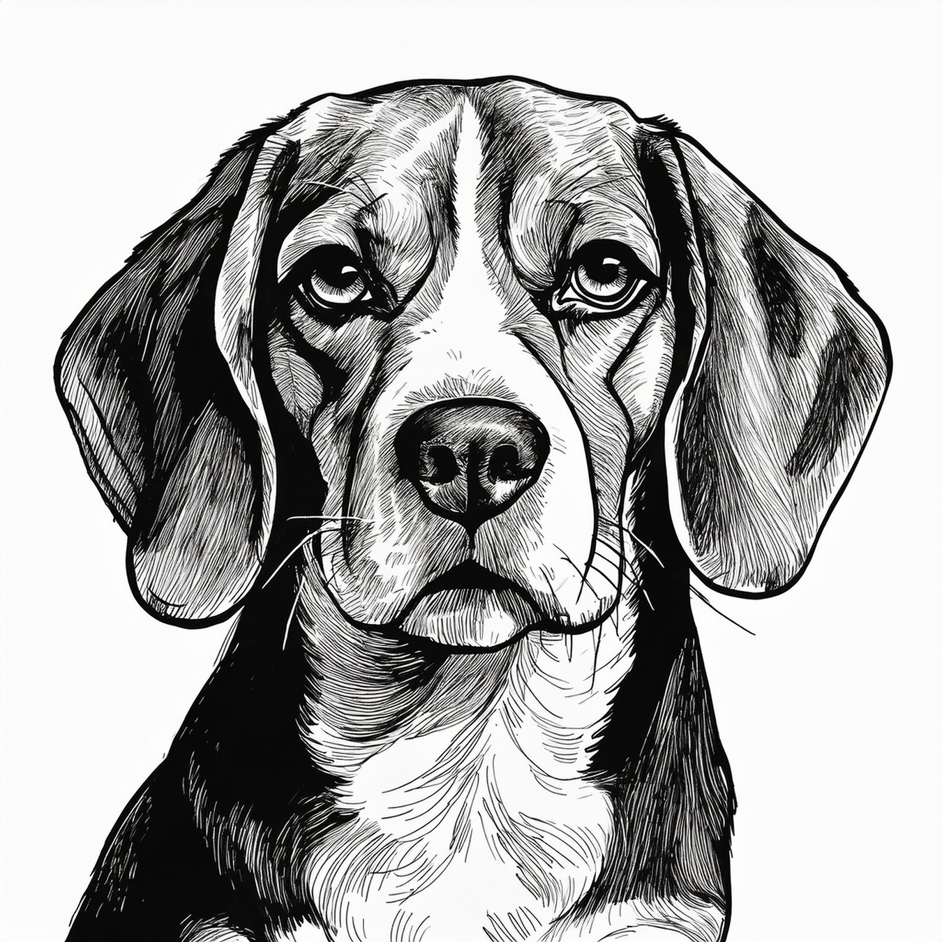 Hand-drawn sketch of a Beagle wearing a top hat and glasses, showcasing its charming personality. Perfect for highlighting Beagle-themed content or gifts.