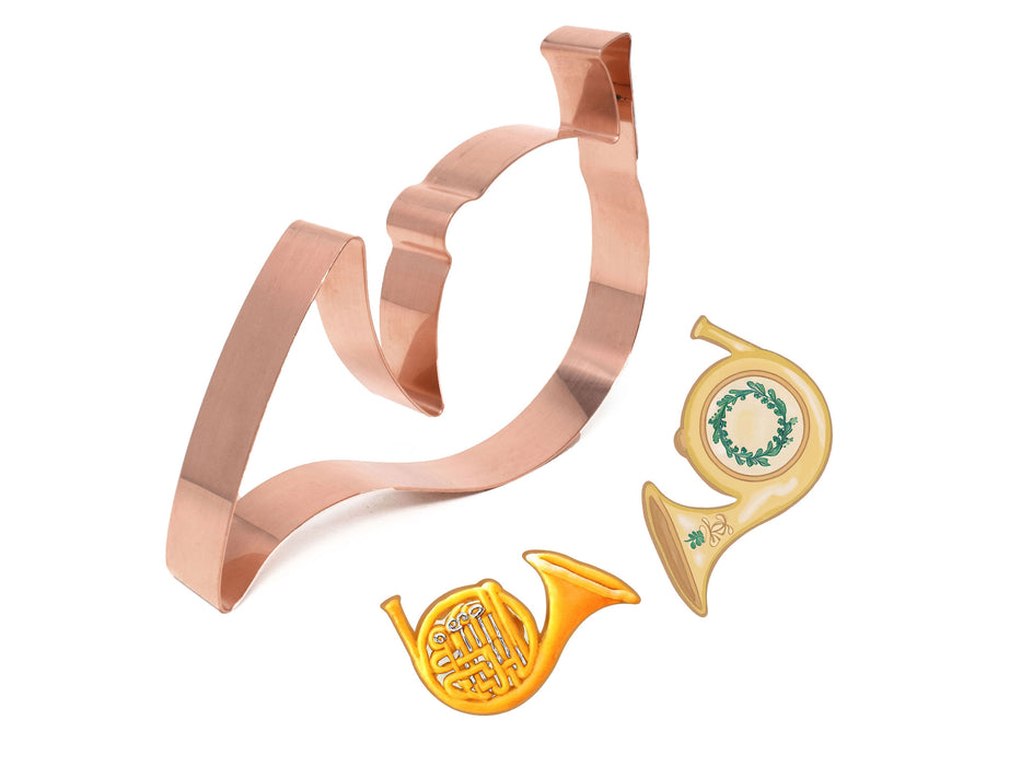 Copper French Horn Cookie Cutter, Musical Instrument, 5 x 3.75 Inches, Made in USA