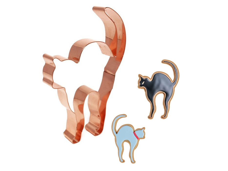 Scaredy Cat Halloween Cookie Cutter 3.5 X 5 inches, Handcrafted Copper by The Fussy Pup - made in the USA