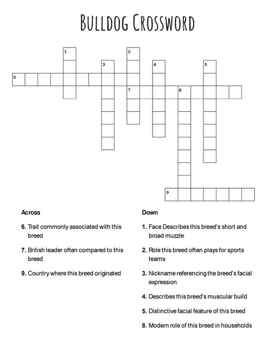 FREE Bulldog Crossword Puzzle – Printable Fun for Dog Lovers