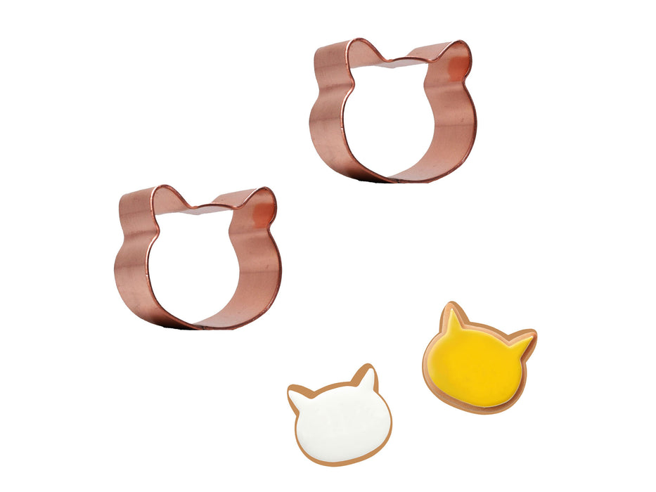 Pair of Little Copper Cat Faces Cookie Cutter - (1 inch) - Made in USA