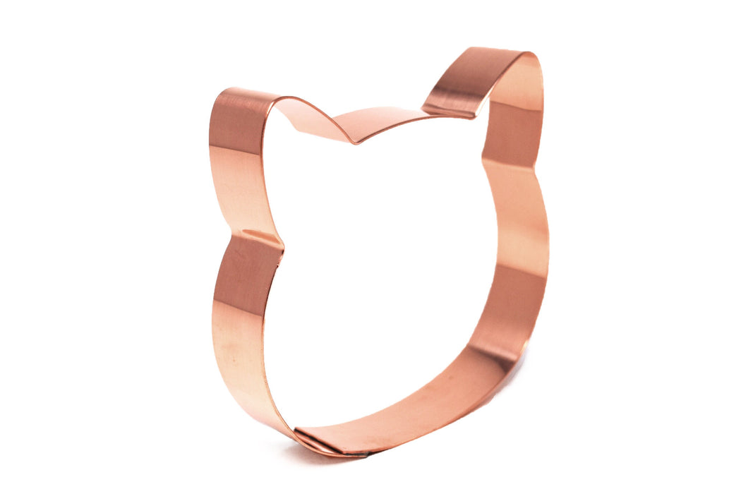 Copper Cat Face Cookie Cutter, 3.5 inches, Made in USA