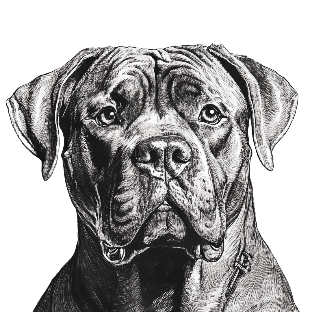 Elegant watercolor illustration of a Cane Corso surrounded by delicate floral elements, capturing the breed's strength and grace in a serene artistic style.