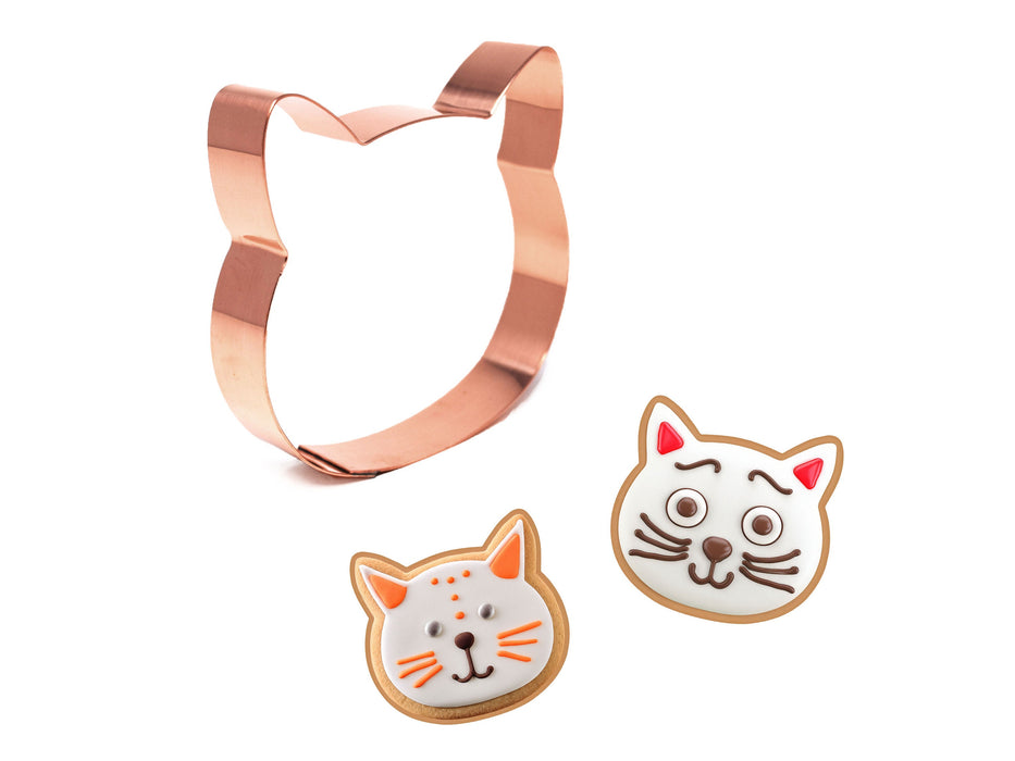 Copper Cat Face Cookie Cutter, 3.5 inches, Made in USA