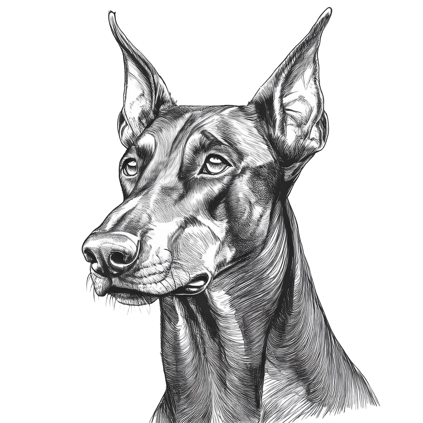 Bold and colorful illustration of a Doberman Pinscher with a retro-inspired geometric background, highlighting the breed's sleek and powerful appearance.