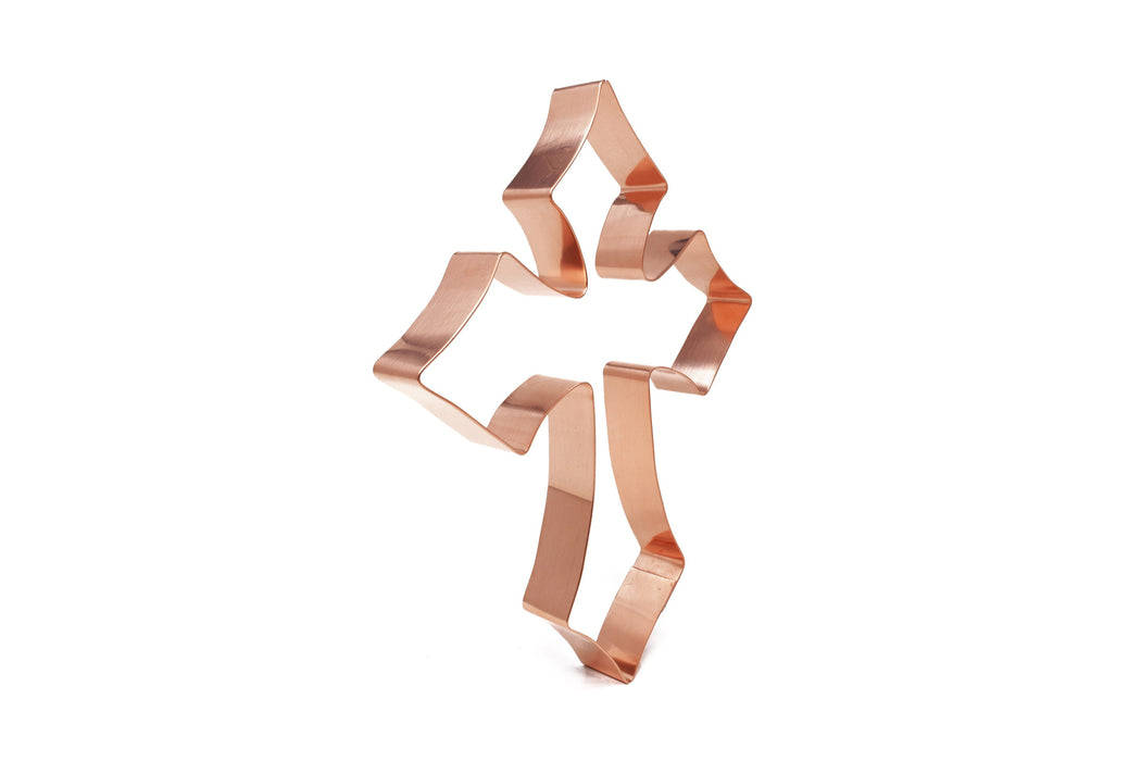 Big Copper Cross Cookie Cutter - Simple Pointed Cross Cookie Cutter, 7 inches tall, Made in USA