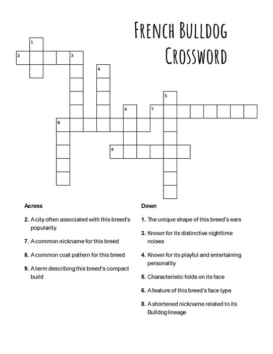 FREE French Bulldog Crossword Puzzle – Printable Fun for Dog Lovers