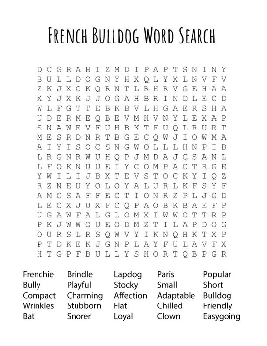 FREE French Bulldog Word Search Puzzle – Printable Fun Activity for Dog Lovers