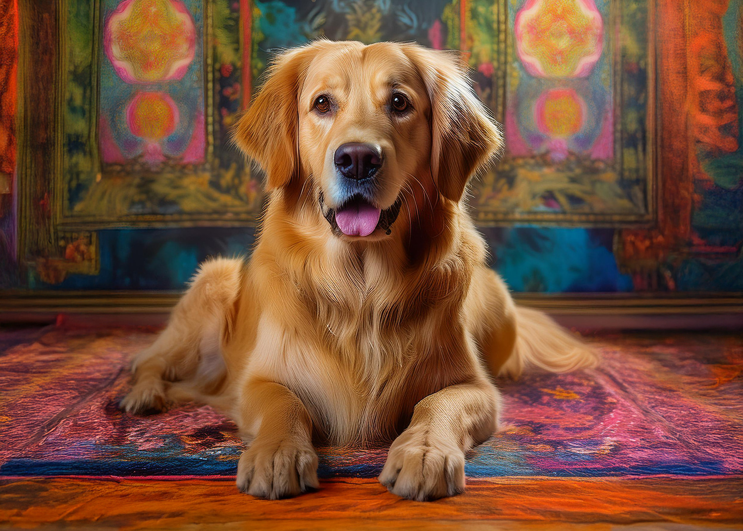 golden retriever dog lying on rug