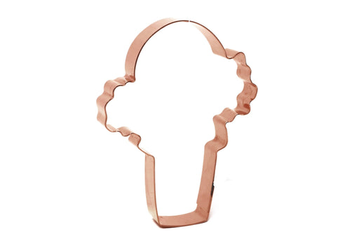 Copper ice cream cone cookie cutter on a white background