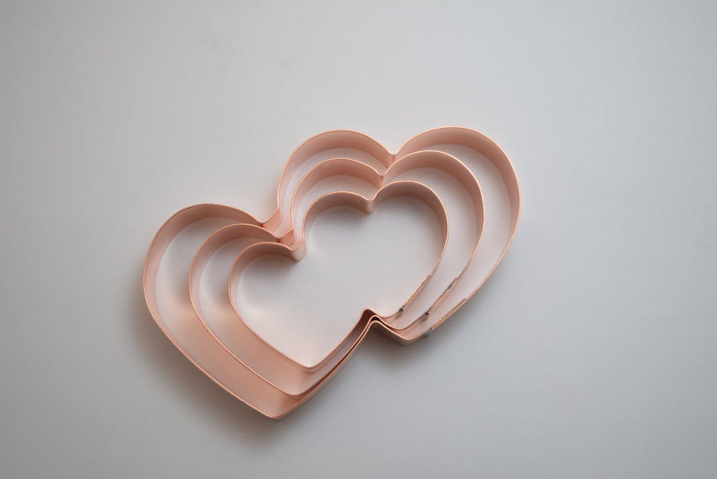 Joined Double Heart Cookie Cutter Three Piece Set ~ Handcrafted by the Fussy Pup