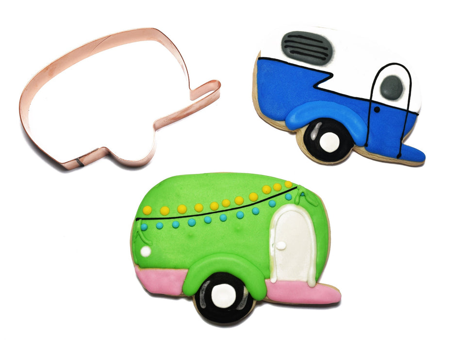 5 Inch Camper / Vintage Travel Trailer Cookie Cutter 5 X 3.4 inches - Handcrafted Copper Cookie Cutter by The Fussy Pup