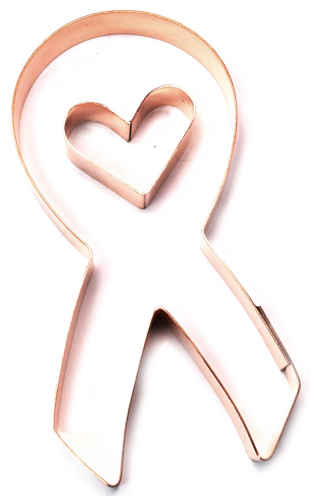 Awareness Ribbon with Heart Metal Cookie Cutter 2.4 X 4.75 inches - Handcrafted Copper Cookie Cutter by The Fussy Pup