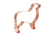 Handmade copper Bernese Mountain Dog cookie cutter on a white background, perfect for baking, gifts, or crafts.