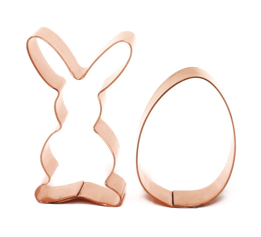 Tiny Easter Cookie Cutter Pair 2.5 inch Tall Cute Little Long Eared Bunny / 2 inch Egg - Handcrafted Copper Cookie Cutter by The Fussy Pup