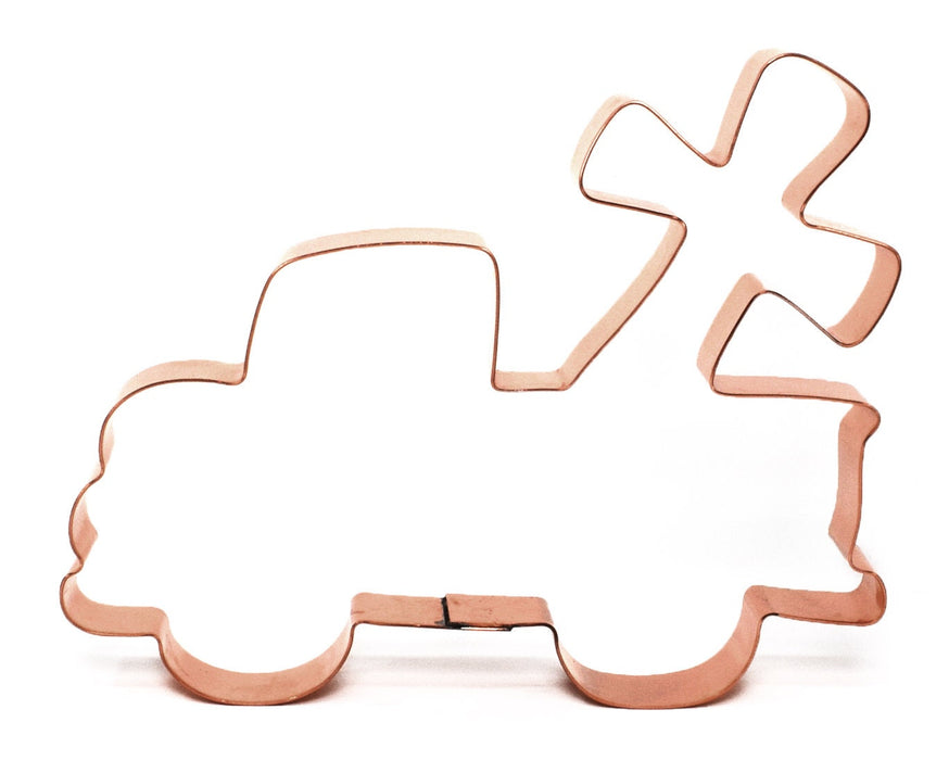 Grandpa's Farm Truck with Cross Cookie Cutter 5.5 X 4.5  inches - Handcrafted Copper Cookie Cutter by The Fussy Pup