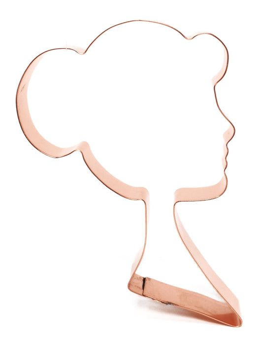 Lady with Bun Bust Metal Head / Silhouette Cookie Cutter 3.5 X 5 inches - Handcrafted Copper Cookie Cutter by The Fussy Pup